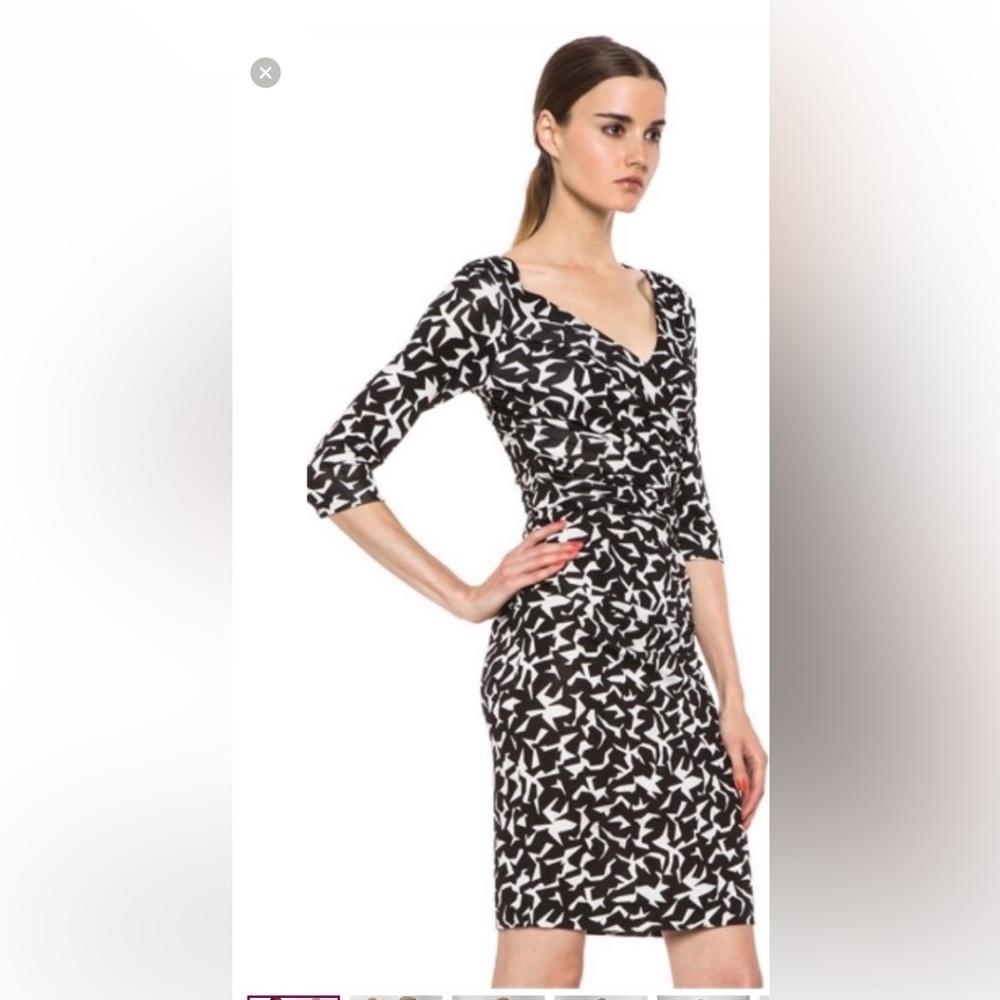 Diane Von Furstenberg Bentley SJ 3/4 Silk Dress‎ Size 10 Black White D5584001F13
